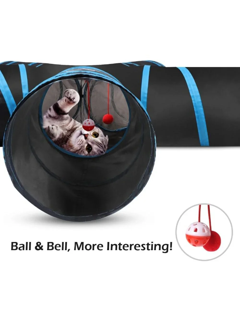 Interactive 5-Way Cat Tunnel Tube - Collapsible Play Tent with Balls & Bells